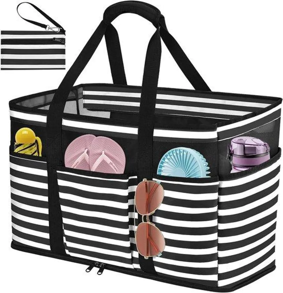 Sac de plage imperméable avec fermeture éclair XL léger et pliable