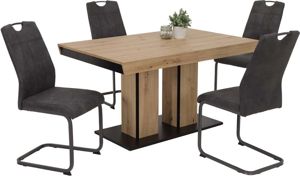 5 tlg. Essgruppe Lucia - Tisch Artisan, 4 Stühle Anthrazit