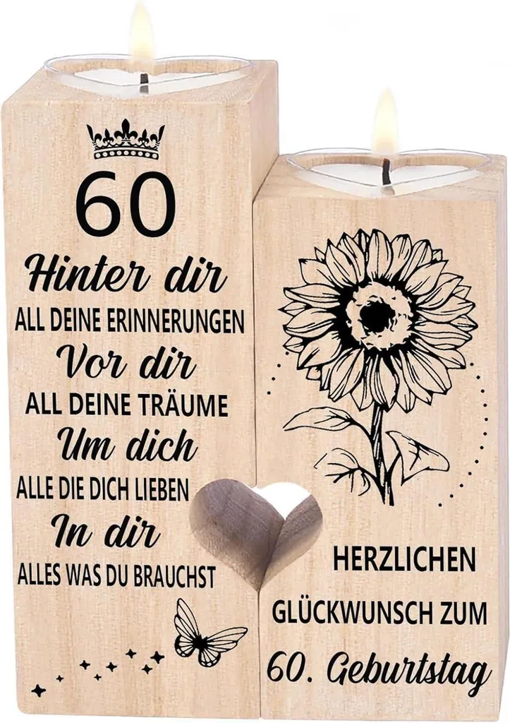 Décoration de table 60e anniversaire bougeoir bois souvenir maman