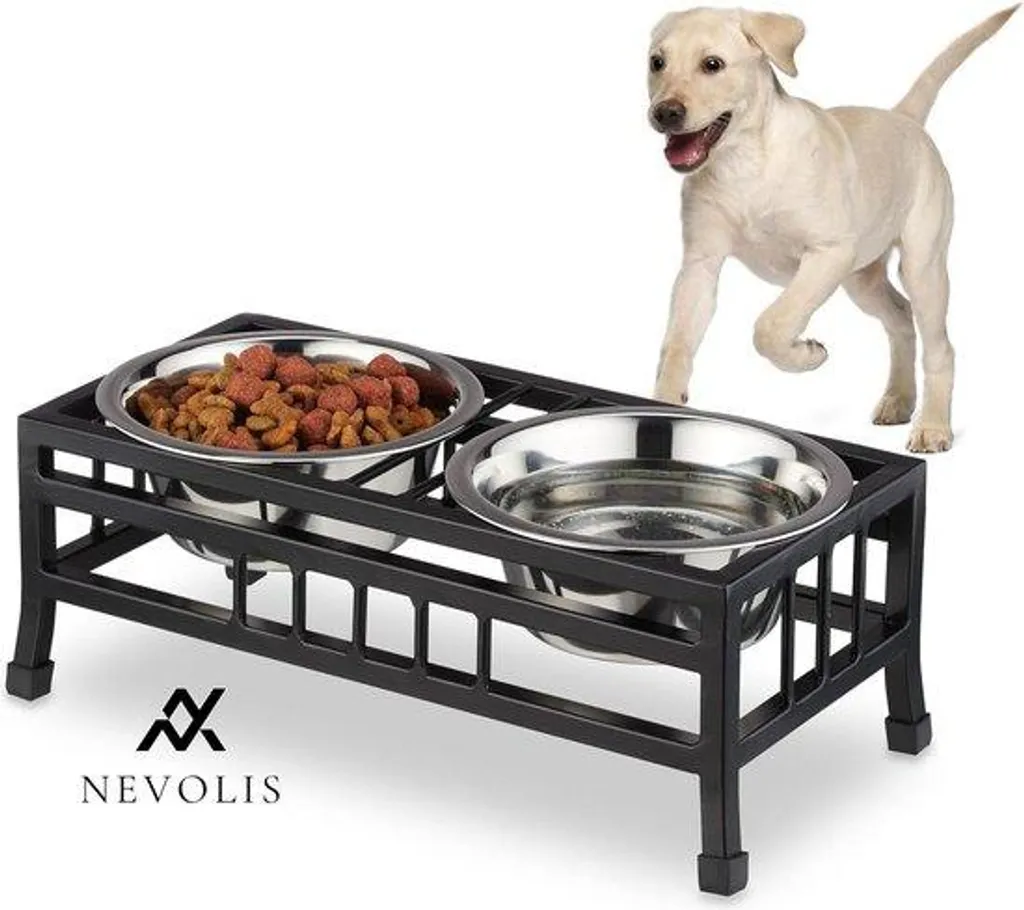 Conteneur croquettes inox double compartiment 750 ml noir pour chien