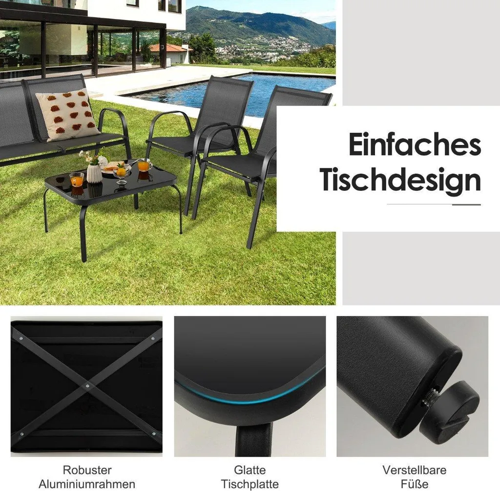 Petit salon de jardin 4 pièces gris : solution gain de place terrasse