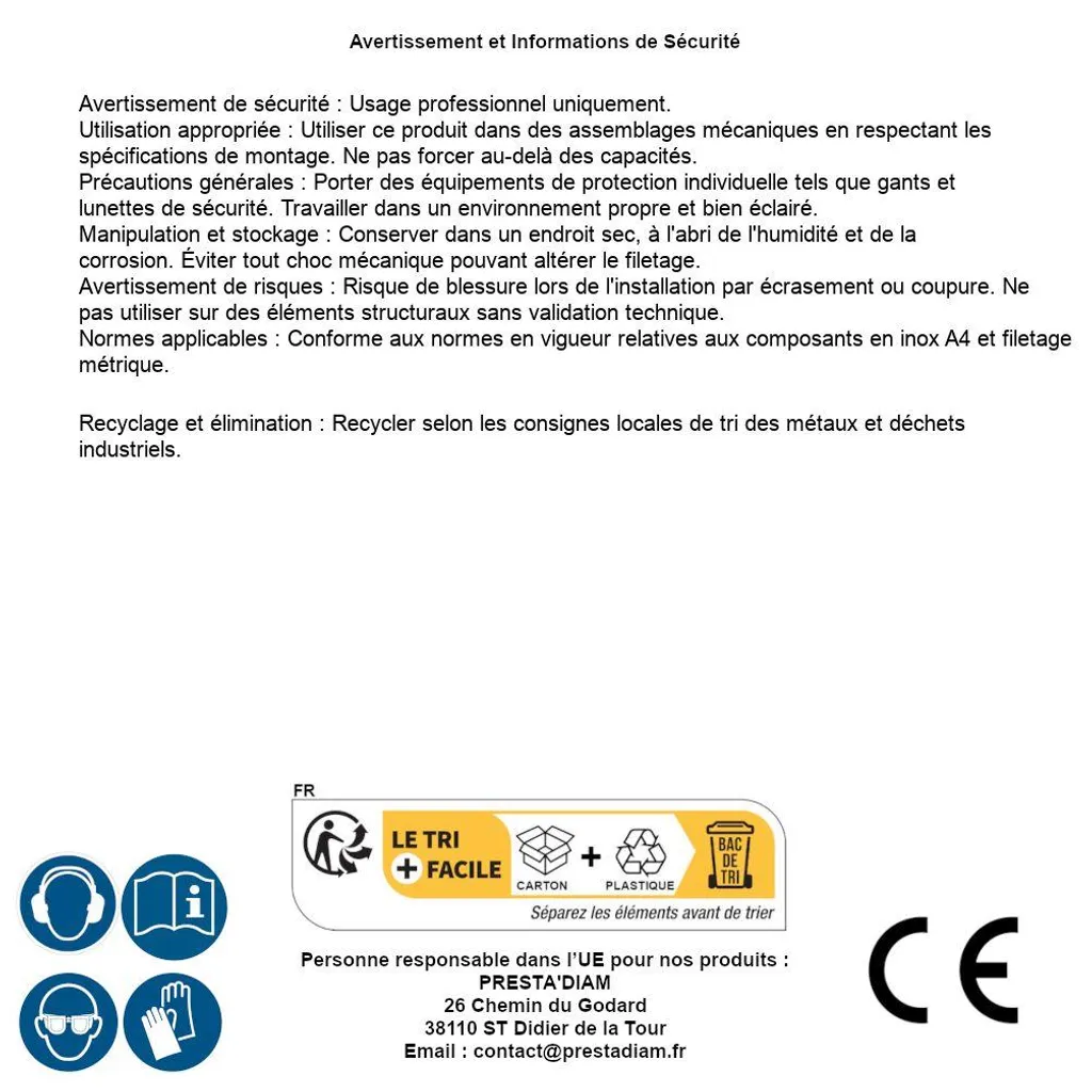Terminaison Filetée Sertissage Manuel Pas à Gauche M10 D-Work Inox A4 - 5