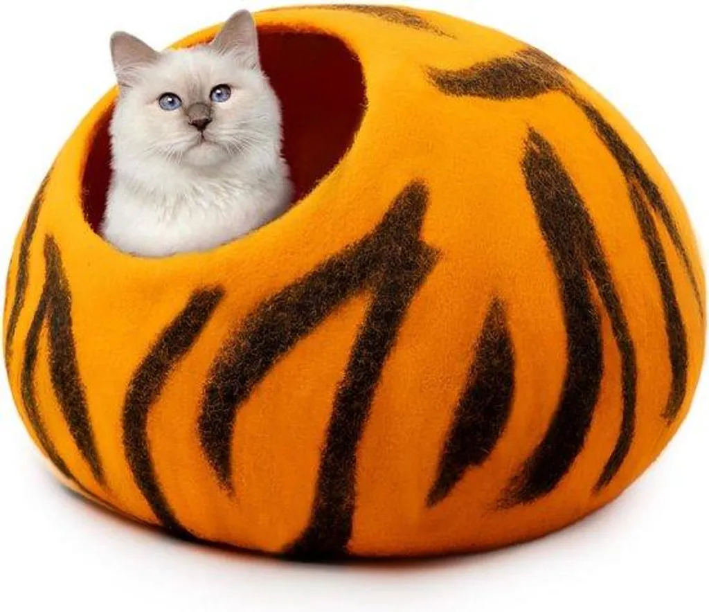 Panier lit en laine pour chaton et chat domestique - Style Tigré Gris