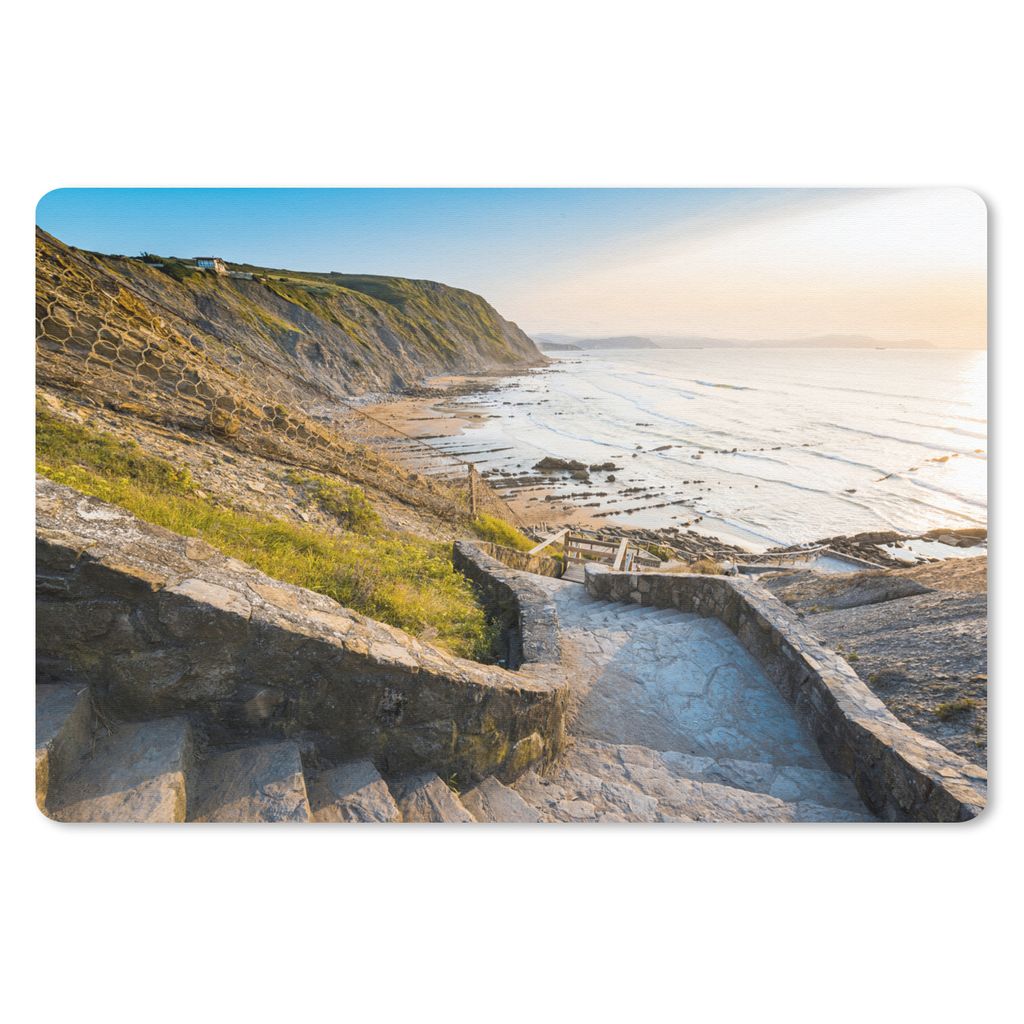 MuchoWow Schreibtischunterlage Meer - Treppe - Steine 60x40 cm - XXL Mauspad - Großes Mauspad