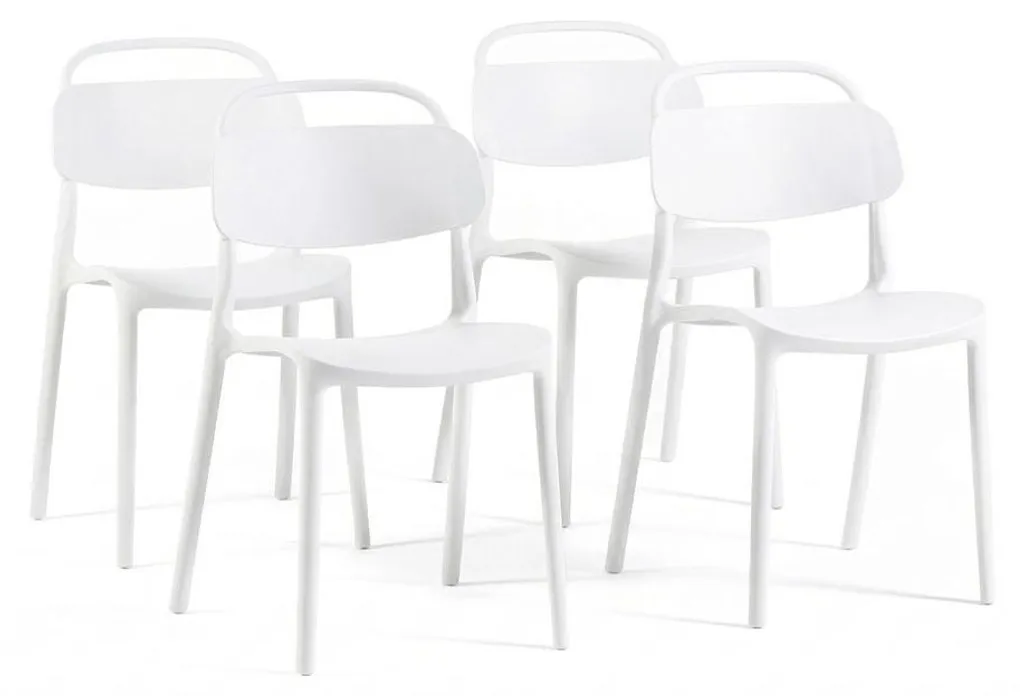 Chaises de jardin et cuisine Brenda lot de 4 en résine et fibre blanc
