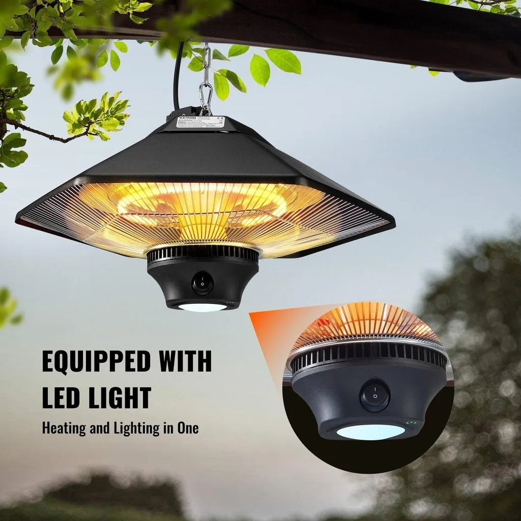 Chauffage électrique suspendu terrasse 2000W avec télécommande noire