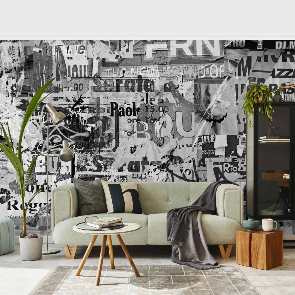 Fototapete Buchstaben & Zahlen - Vliestapete - Bildtapete UV-beständig Design schwarz weiss Industrial Wandtapete geruchsfrei