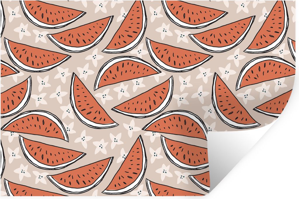 MuchoWow Wandtattoo Wandsticker Wandaufkleber Sommer - Wassermelonen - Sterne - Pastell 90x60 cm Selbstklebend und Repositionierbar - Aufkleber