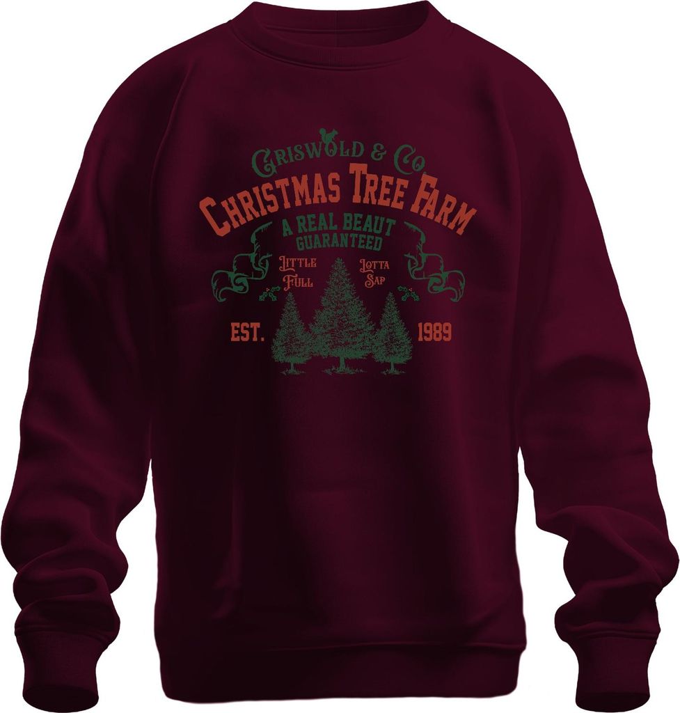 Christmas Tree Farm Griswold Co Weihnachtsbaum Weihnachten Uni Sweatshirt Pullover, Burgundy, L