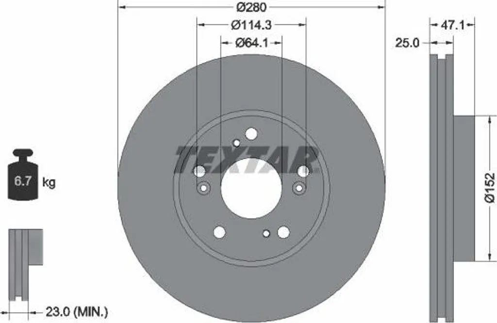Textar 92252503 Disque de frein OE 45251TEAT00 compatible Civic