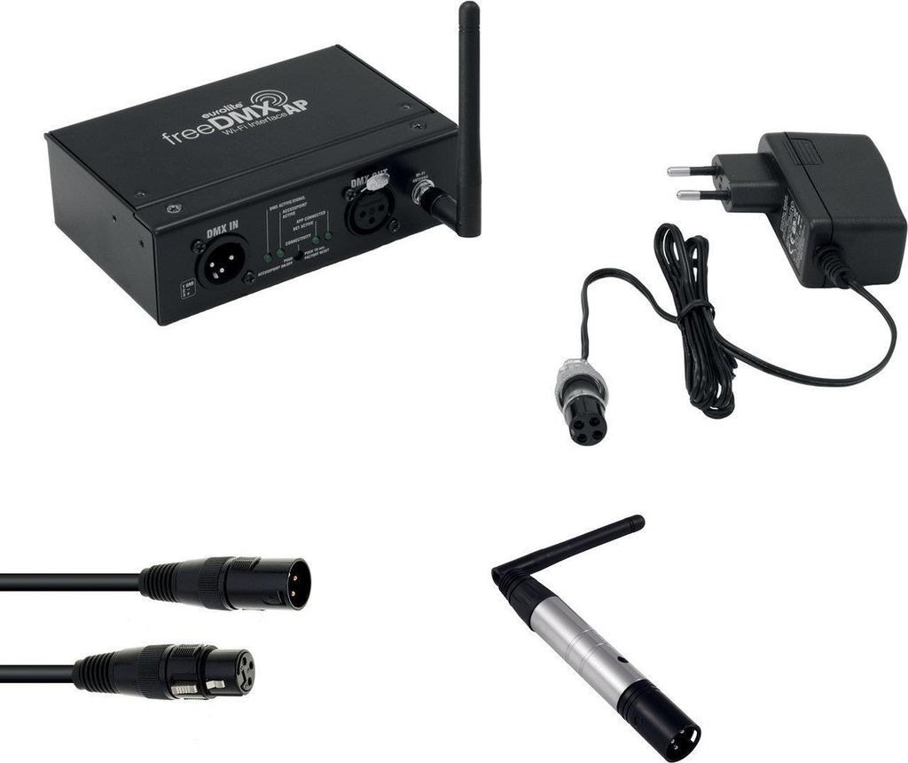 EUROLITE Set freeDMX AP Wi-Fi Interface + QuickDMX Funksender + DMX Kabel