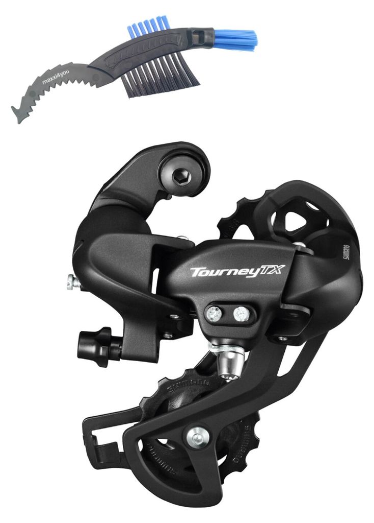 Shimano Tourney TX RD-TX800 Schaltwerk 7/8-fach zur Direktmontage Schwarz inkl. maxxi4you Fahrrad Kettenbürste