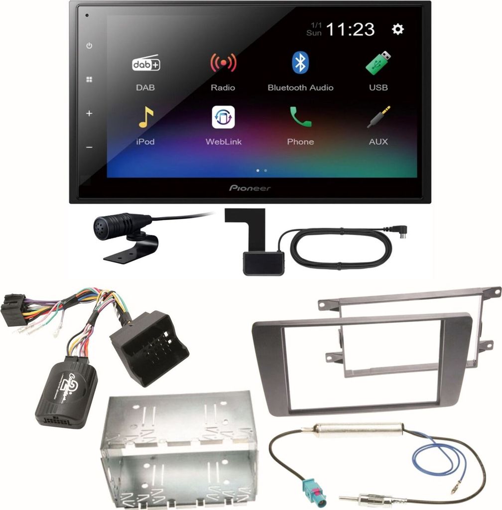 Pioneer DMH-A340DAB Digitalradio Bluetooth Einbauset für Skoda Octavia 2 Yeti 5L