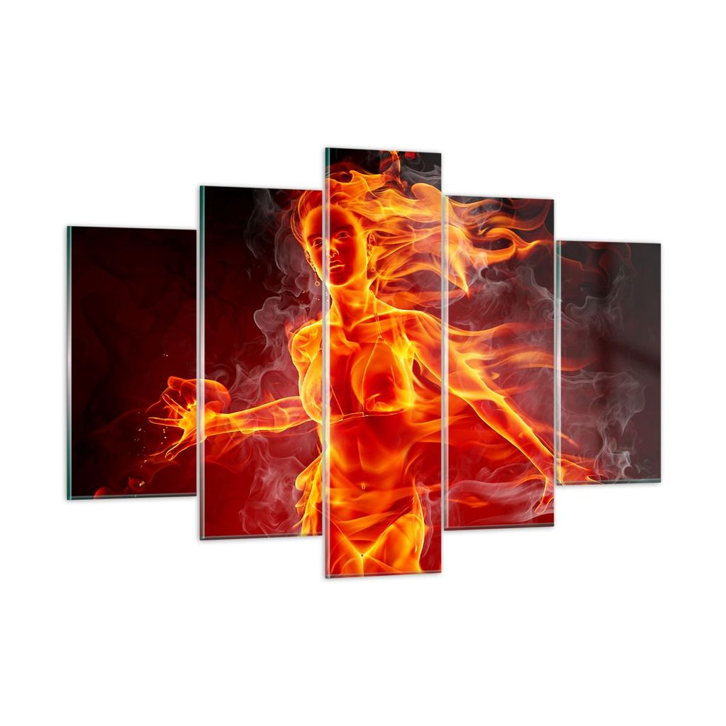 Bilder auf glas - Frau Flammen Illustration - 150x100cm - Glasbilder - Wandbilder - Kunstdruck - zum Aufhängen bereit - Wanddekoration aus Glas - ...