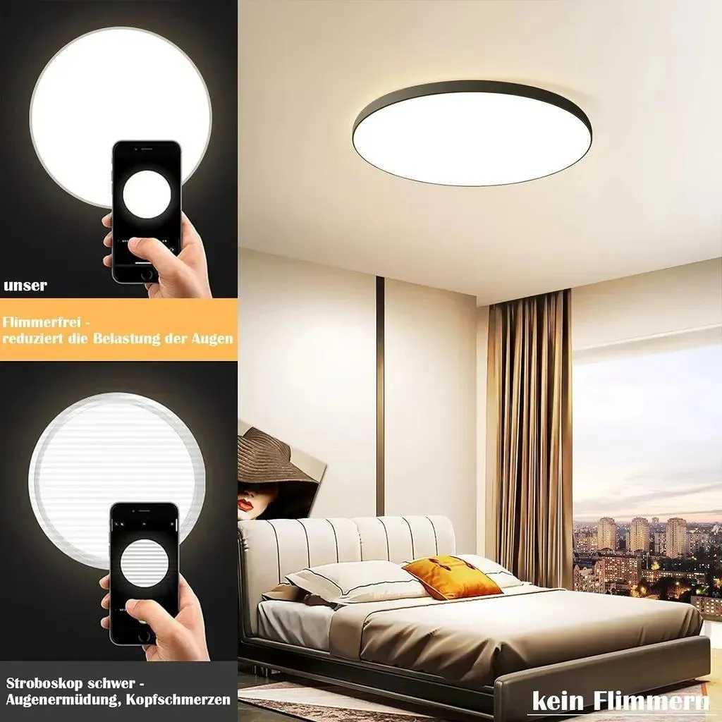 Plafonnier LED Cuisine IP44 Plat 30W Noir Variable avec Télécommande - 7