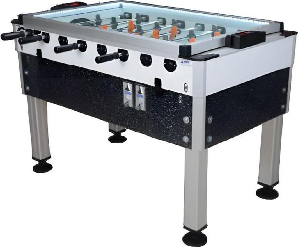 Professioneller Tischfußball aus Aluminium und MDF in Grau