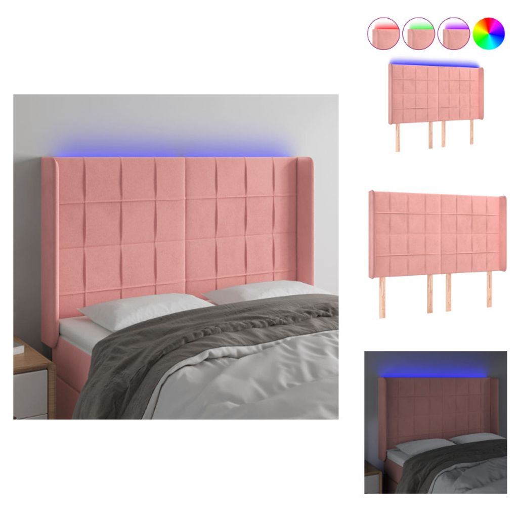vidaXL LED Kopfteil Rosa 147x16x118/128 cm Samt - Kopf- & Fußenden