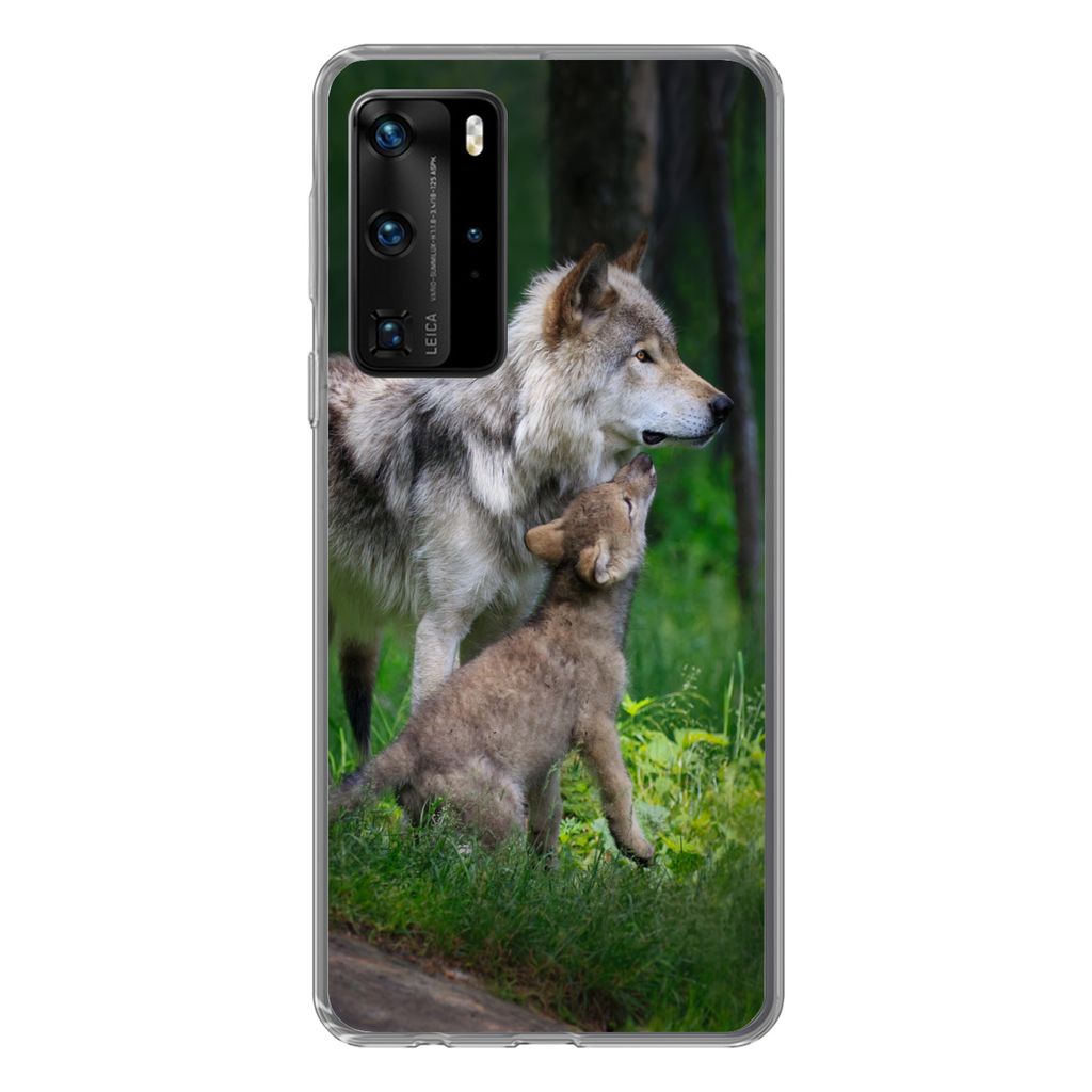 MuchoWow Handyhülle Schutzhülle Hülle für Huawei P40 Pro Wolf - Baby - Wald Silikon Softcase Handy Hülle - Schutz