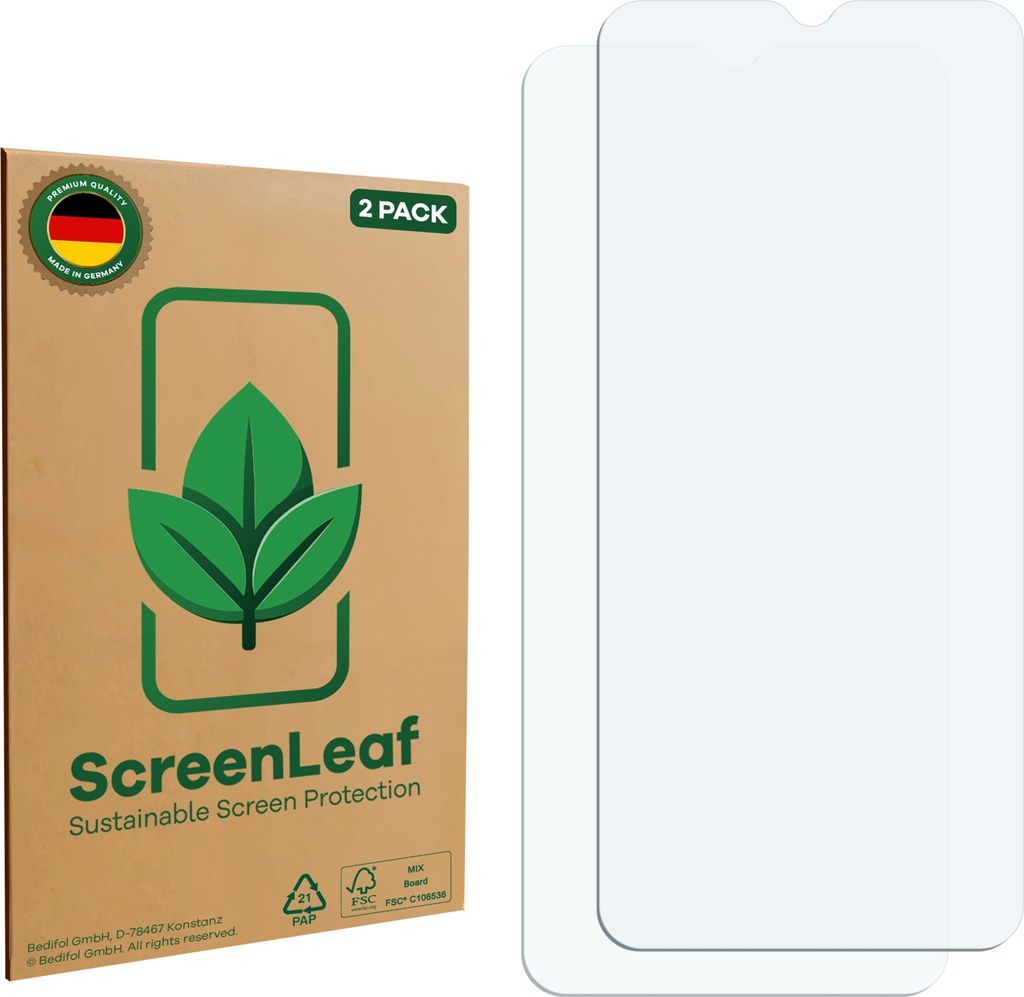 2x ScreenLeaf Schutzfolie für Xiaomi Redmi Note 11E nachhaltiger Displayschutz Display Schutz Folie Klar Transparent