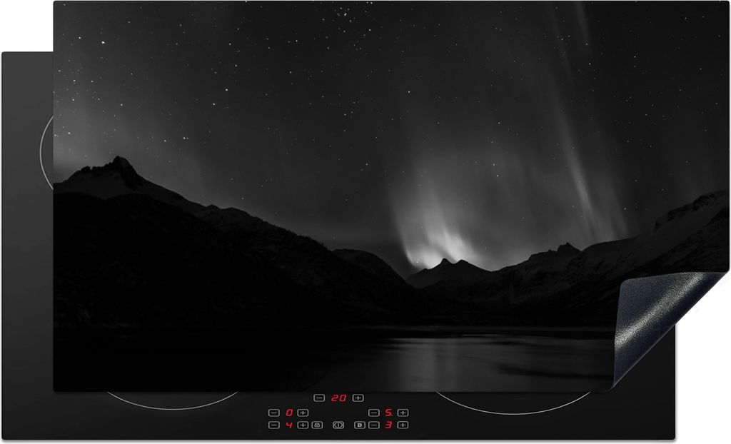 KitchenYeah Herdabdeckplatte Berge - Nordlichter - Weltraum , 91x52cm, Küche Deko, Glaskeramikkochfeld Herdabdeckung, Abdeckplatte fùr Kochfeld