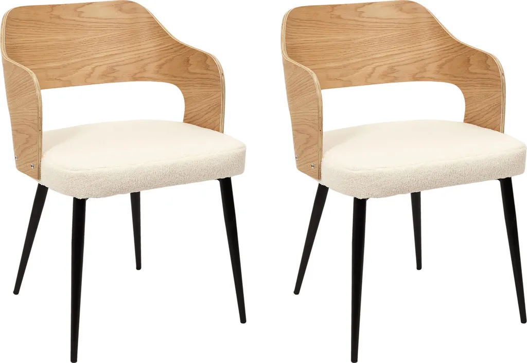 Lot de 2 fauteuils bouclette Loki - Design scandinave blanc et pieds noirs