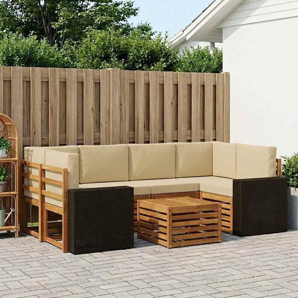 Möbel Outdoor-Sofagarnitur 7 pcs Natur und Beige Massivholz AkazieGartensofas - Gartensofas c1635