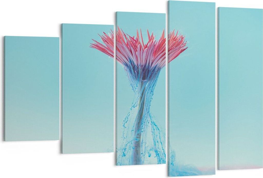 Bild auf Leinwand - Leinwandbild - 5 Teile - Rosa Gänseblümchen Tinte - 150x100cm - Wand Bild - Wanddeko - Wandbilder - Leinwanddruck - Bilder - ...