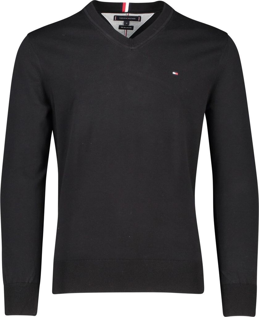 Tommy Hilfiger Big & Tall Pullover V-Ausschnitt schwarz einfarbig Baumwolle