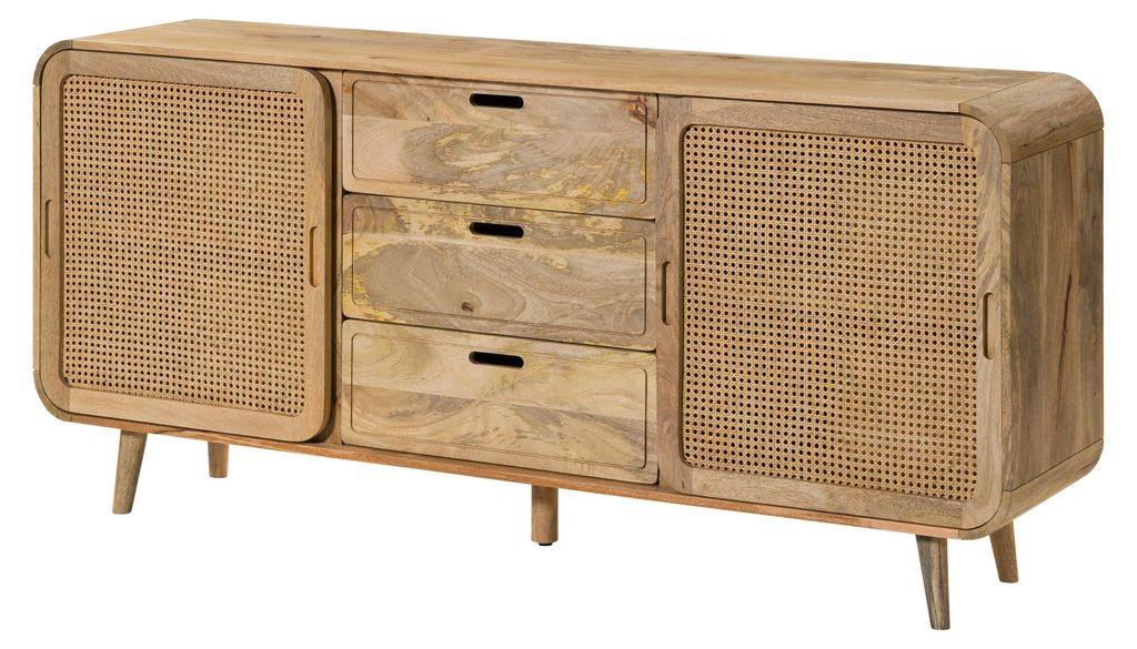 MASSIVMOEBEL24 Sideboard Mango 180x40x80 natur lackiert VALENCIA #119