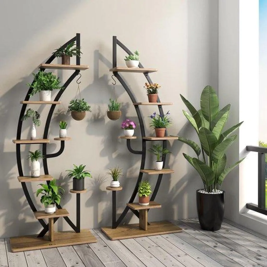 Support à plantes Metalmetaal à 5 étages et 7 niveaux, noir - Lot de 2