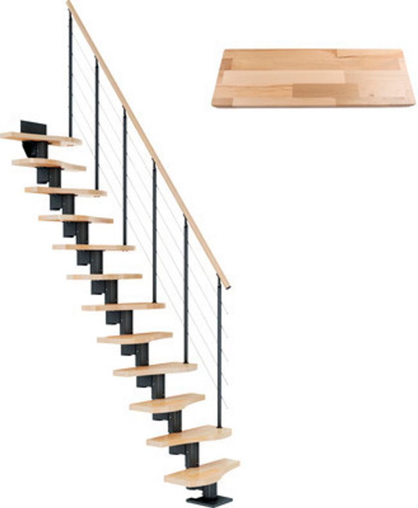 Pertura Mittelholmtreppe Vaia Buche Leimholz Perlgrau variabel 75 cm 12 Stufen / 13 Steigungen Stabgeländer Grau (RAL 90