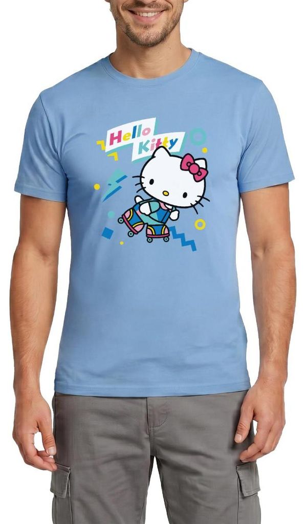 Spreadshirt Hello Kitty 90er Stil Mit Rollschuhen Männer T-Shirt, M, Carolina Blue
