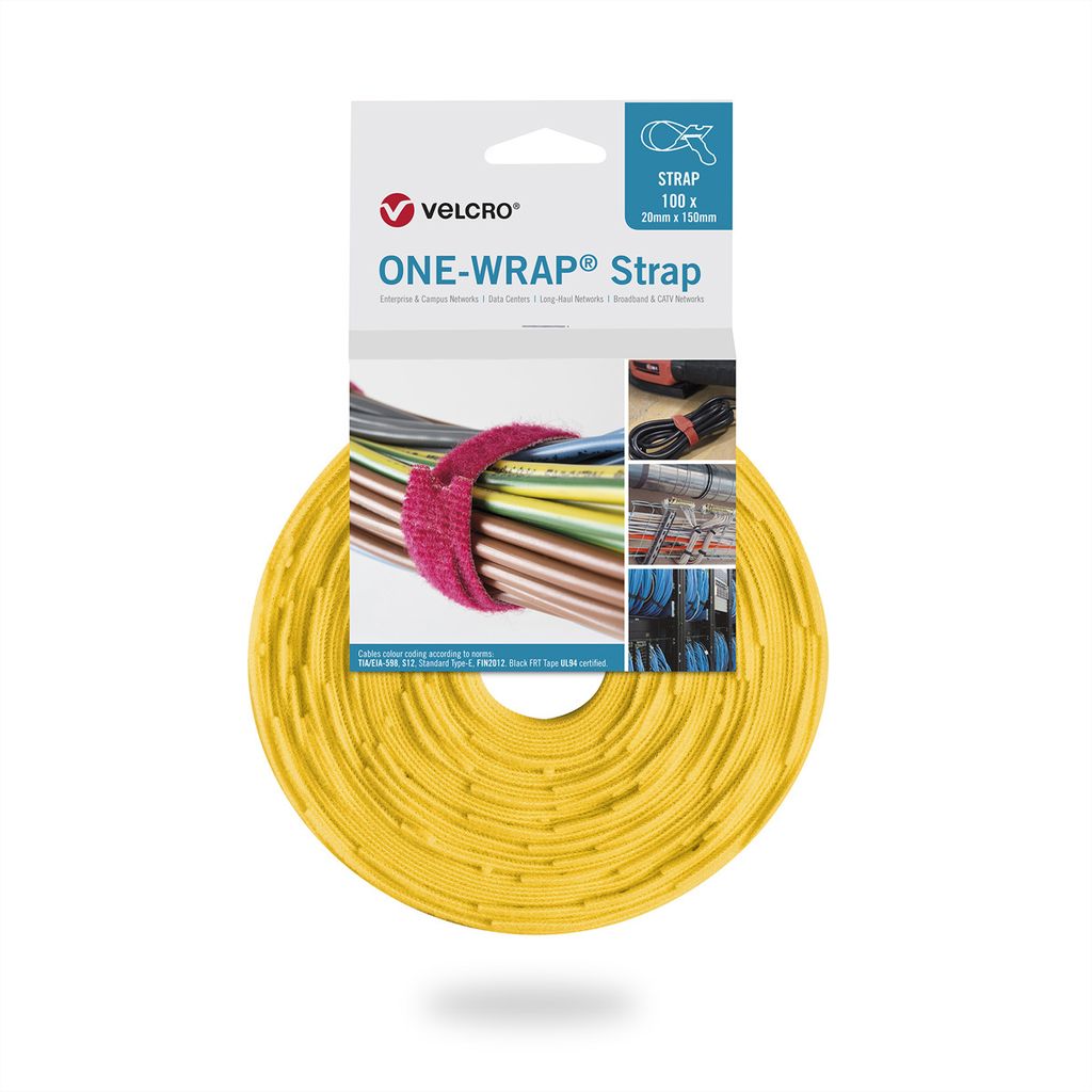 VELCRO One Wrap Strap 20mm x 150mm, 100 Stück, gelb