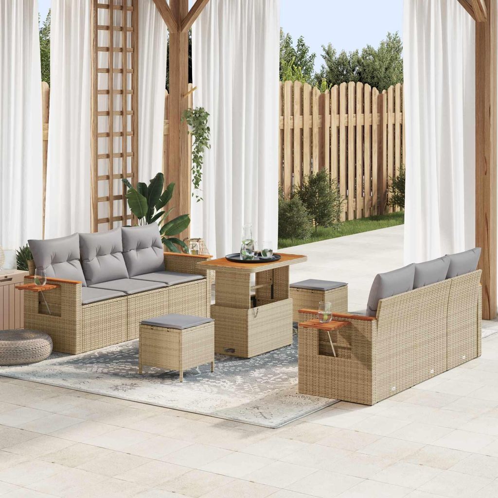 Maison Exclusive - Gartensofa-set 9 pcs Beige Poly-Rattan