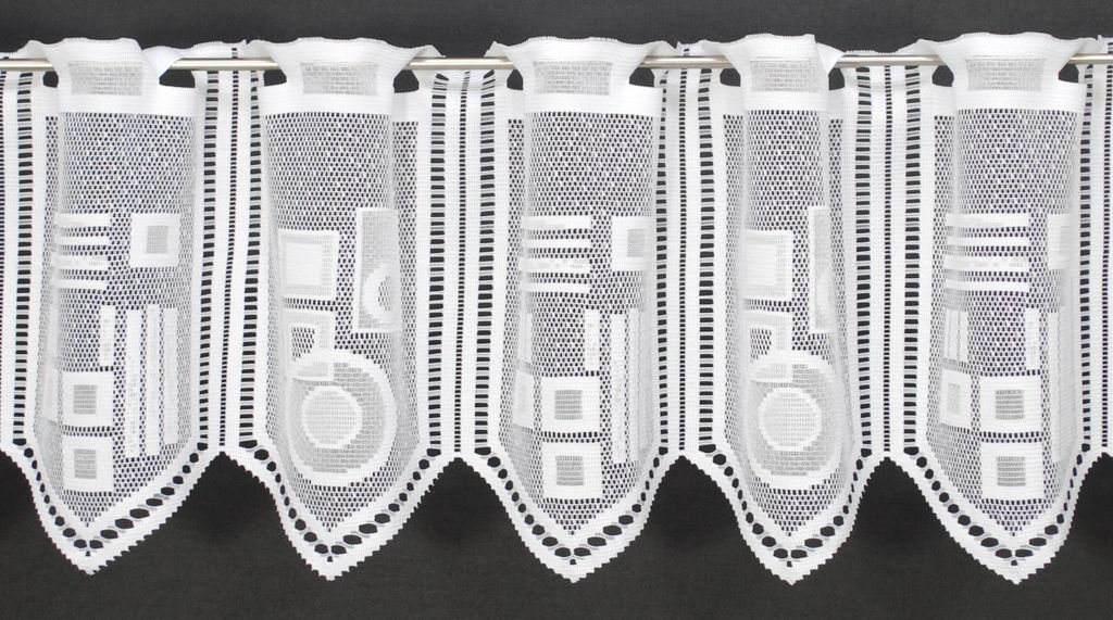 Gardinen Kranzusch Scheibengardine geometrische Muster 30x52,5 cm H/B weiß Bistrogardine Vorhang Küche 1er Pack