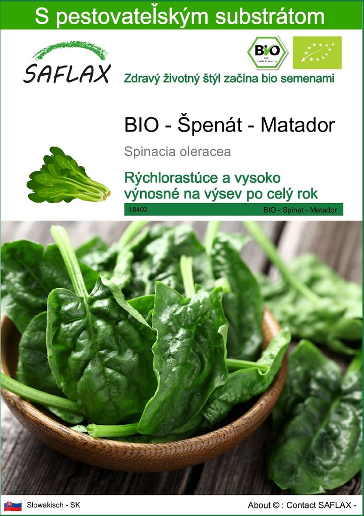 SAFLAX - BIO - Špenát - Matador - Spinacia oleracea - 300 Obrázok produktu 