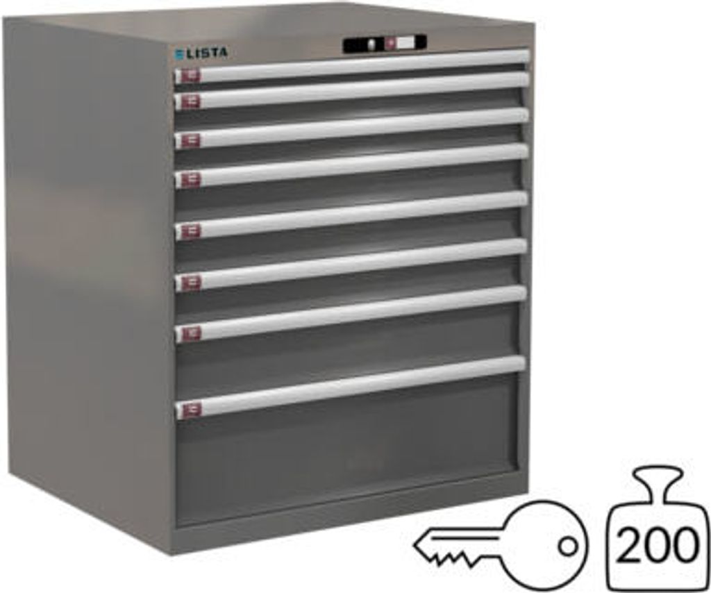 Lista Schubladenschrank - 78.700.050 - 1.000x870x725 mm (HxBxT) - 8 Schubladen - 200 kg - Key Lock - grau metallic (NCS S 6502-B)