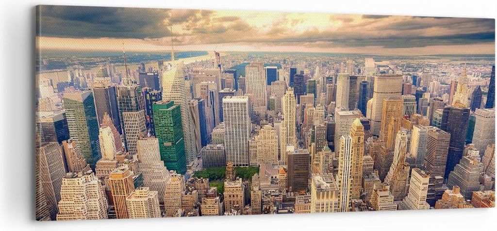 Bild auf Leinwand - Leinwandbild - Stadt Wolkenkratzer Amerika Innenstadt - 100x40cm - Wand Bild - Wanddeko - Leinwanddruck - Bilder - Kunstdruck -...