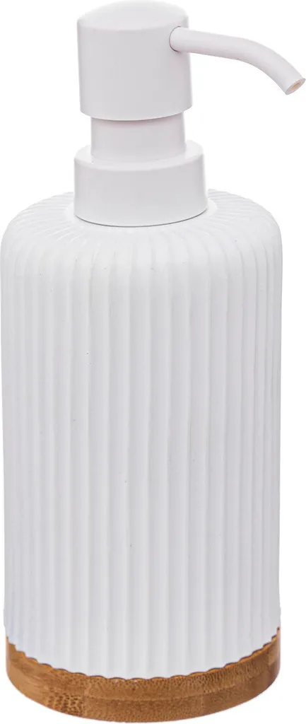 Distributeur de savon liquide en céramique blanche et bois style scandinave