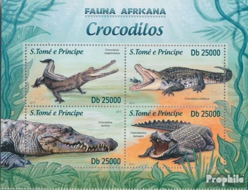 Briefmarken Sao Tome e Principe 2013 Mi 5090-5093 Kleinbogen (kompl. Ausgabe) postfrisch Krokodile (Crocodylus cataphractus)