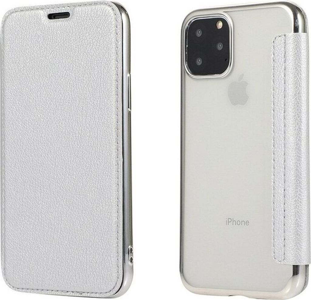Buch Tasche Electro Book Cover für Huawei Y6 2019 Hülle Etui Brieftasche Schutzhülle Case Schutz Silber
