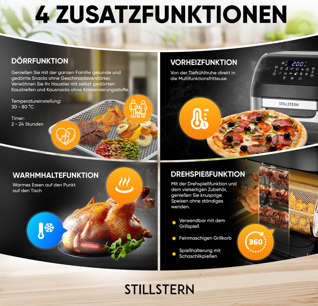 Stillstern Heißluftfritteuse 12L mit LED-Touchscreen, XXL Produktbild 4