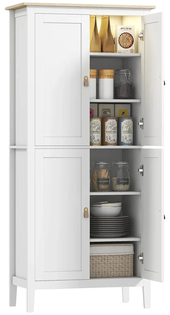 Armoire cuisine LED pour zones sombres avec étagères réglables blanc