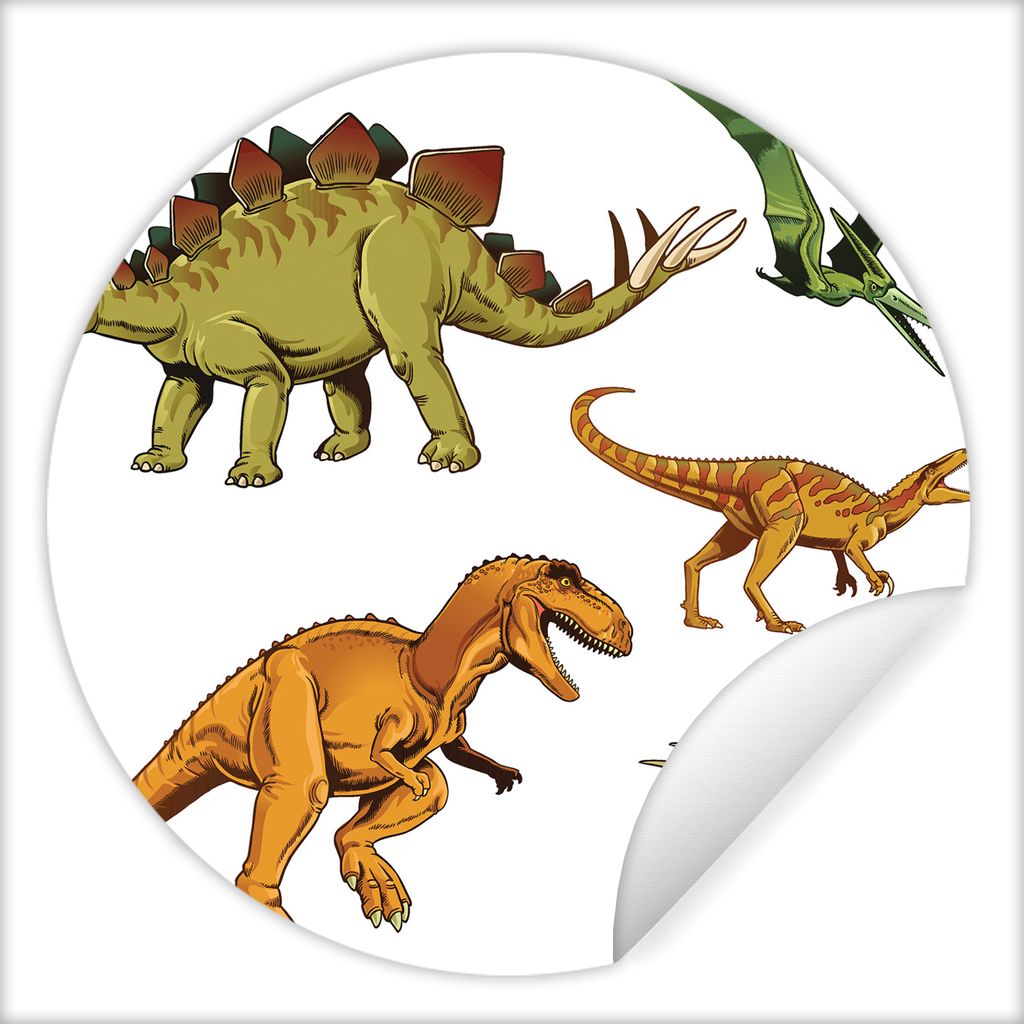 MuchoWow Runde Wandtattoo - Wandsticker Tapete Aufkleber Dinosaurier - Zeichnung - Jungen - Kinder Ø 30 cm Selbstklebend und Repositionierbar - ...