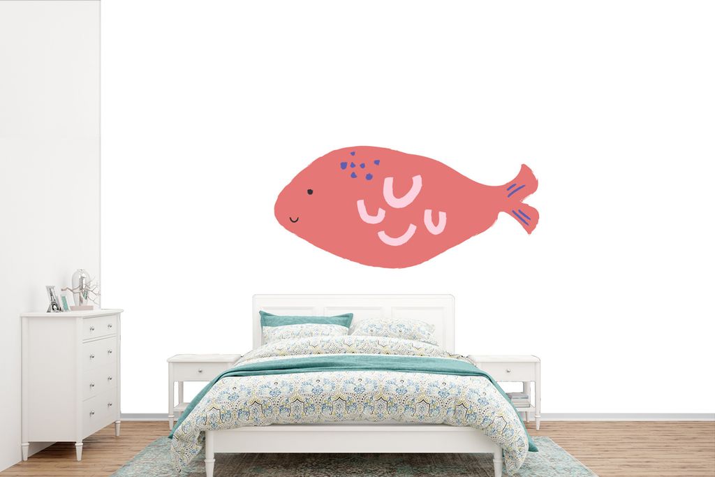MuchoWow Fototapete für Wohnzimmer oder Schlafzimmer Wandtapete Vinyl Motivtapete Fisch - Rosa - Pastell - 360x240 cm - Vinyl-Tapete