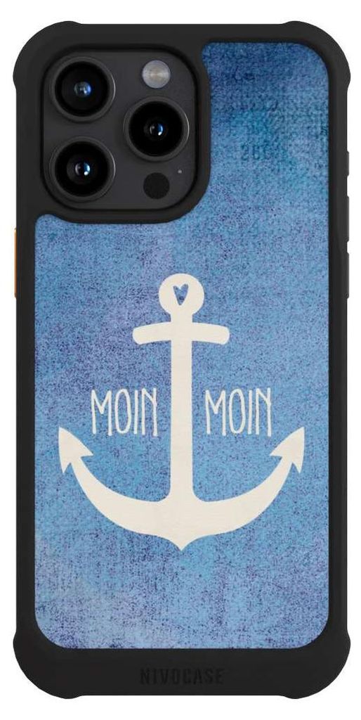 NIVOCASE Hülle für Apple iPhone 15 Pro Max Stoßfeste Handyhülle NIVOmax Case Schwarz Anker Blau maritim