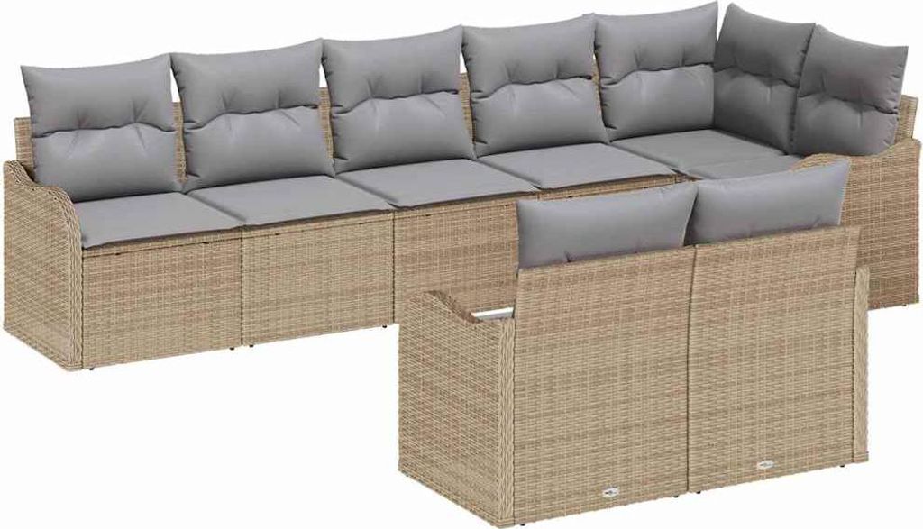 Gartensofa-set 8 pcs Beige und Hellgrau Poly-Rattan