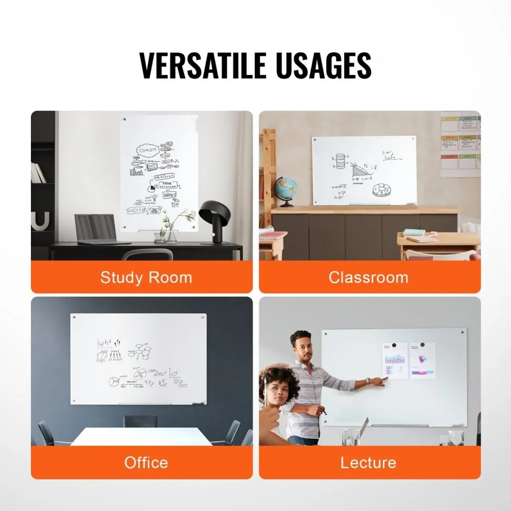 Tableau blanc effaçable à sec en verre 120x80cm pour planning et bureau