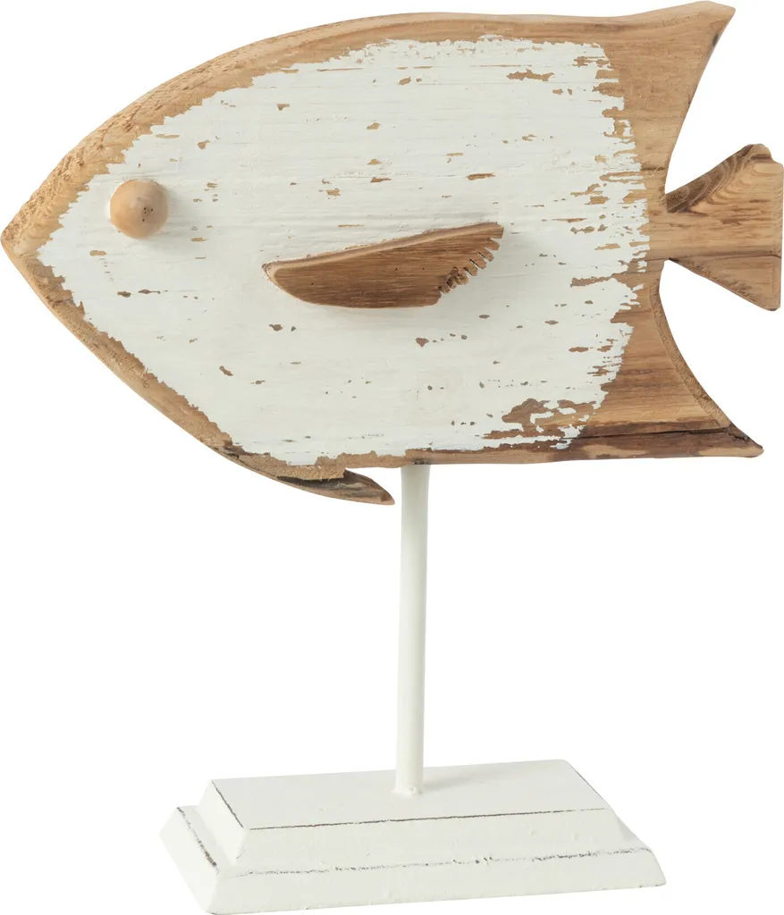 Décoration Poisson Boli J-Line en Sapin Blanc et Fer - Finition Artisan