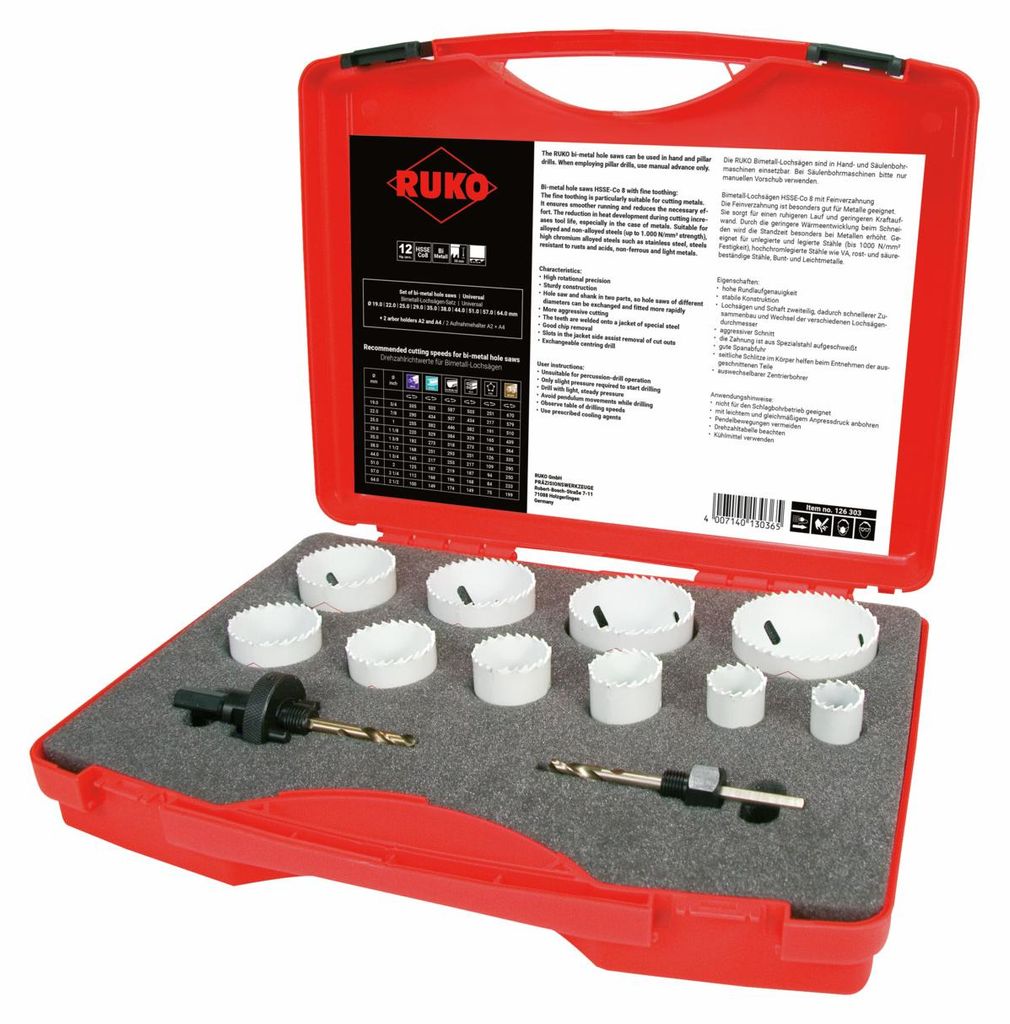 RUKO Bimetall-Lochsägen-Satz HSS-Co 8 im Kunststoffkoffer Produktbild 